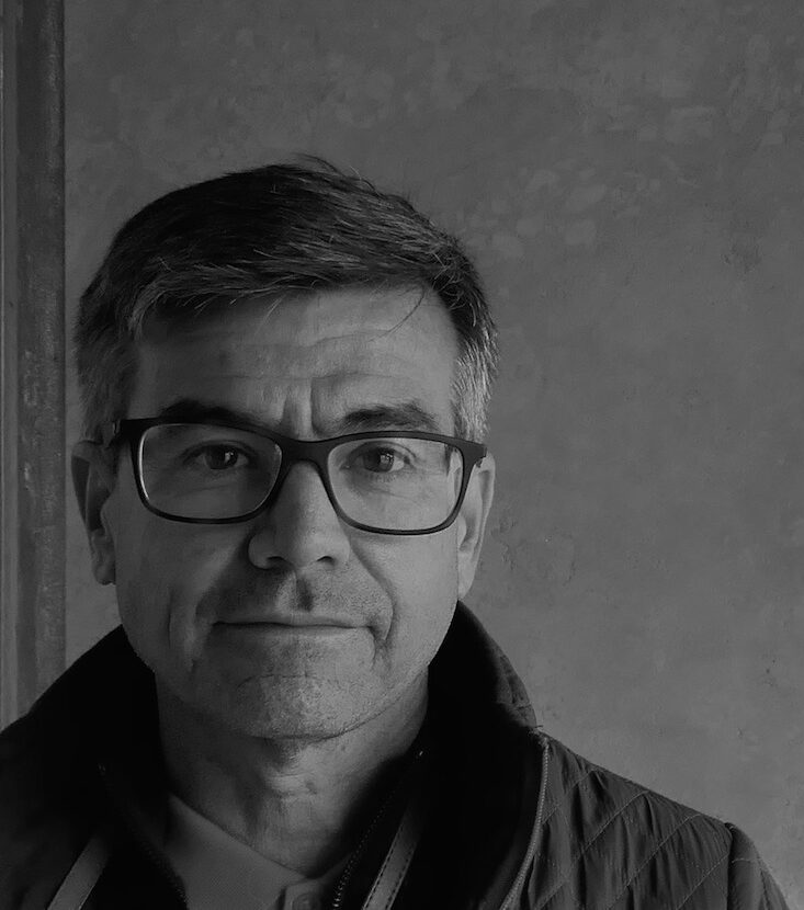 Portrait of artist Fernando Bonnin in his studio.