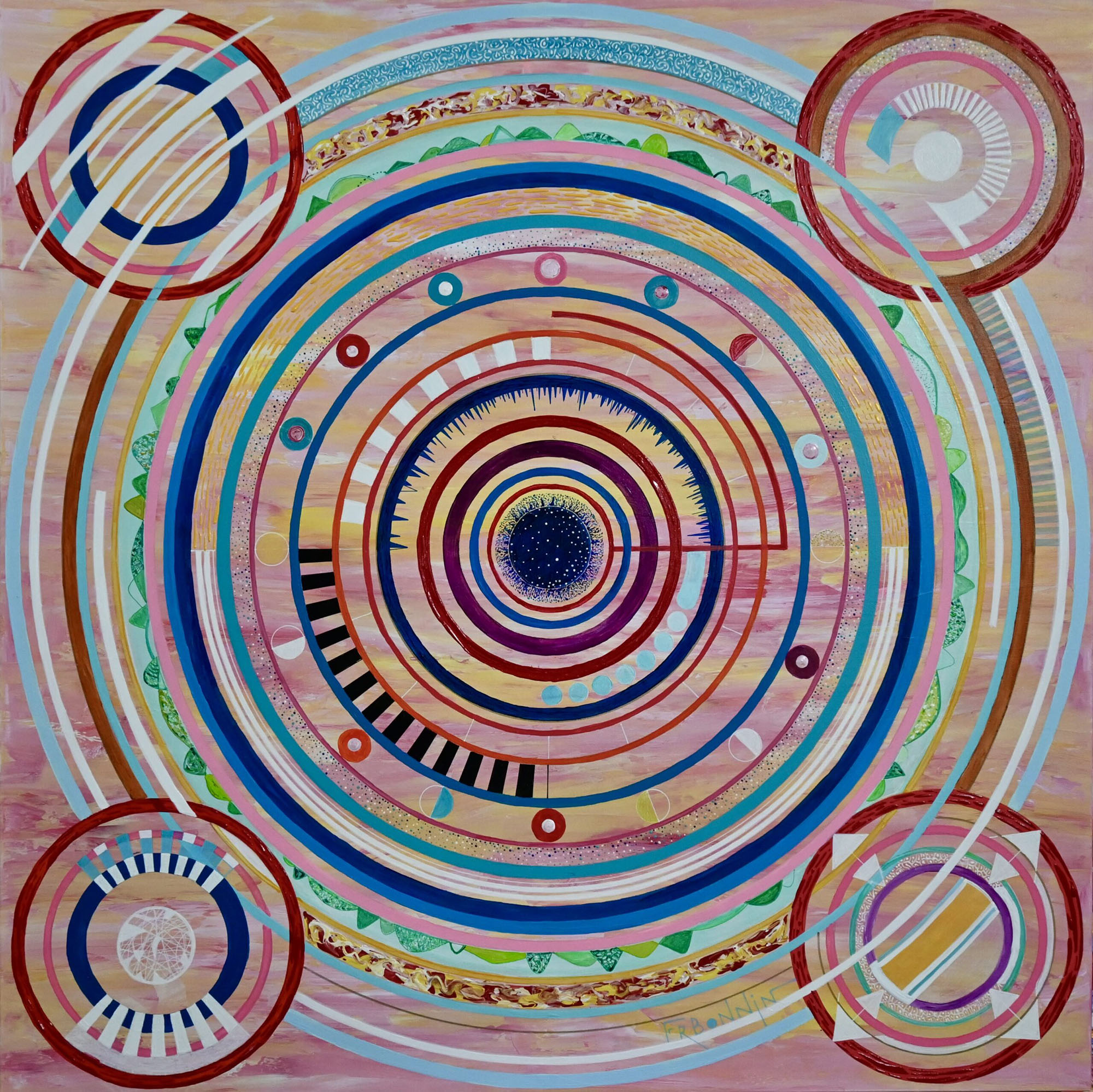 Órbita, 2022, acrylic on canvas by Fernando Bonnin, 48 x 48 inches.