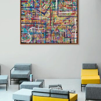 Painting titled Laberinto II, 2020 acrylic on canvas technique, dimensions 60’’ x 53’’ (152.4 x 134.62 cm) in gallery Puerto Rico