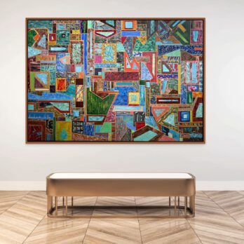 Painting titled Natividad, 2017-2024 acrylic on canvas technique, dimensions 60’’ x 92’’ (152.4 x 233.68 cm) in gallery Puerto Rico