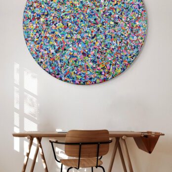 Tenderness, 2024, acrylic on canvas by Fernando Bonnin, 45 inches in diameter.